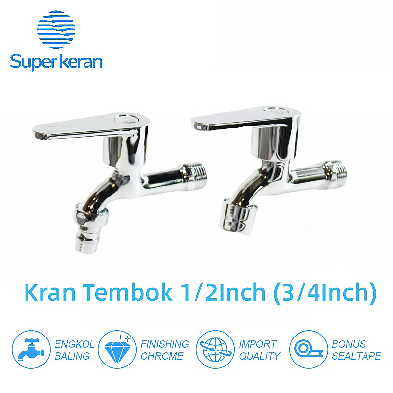 Kran Tembok 1/2Inch Kran Wastafel Kran Air 3/4Inch Kran kamar Mandi Kran Chrome