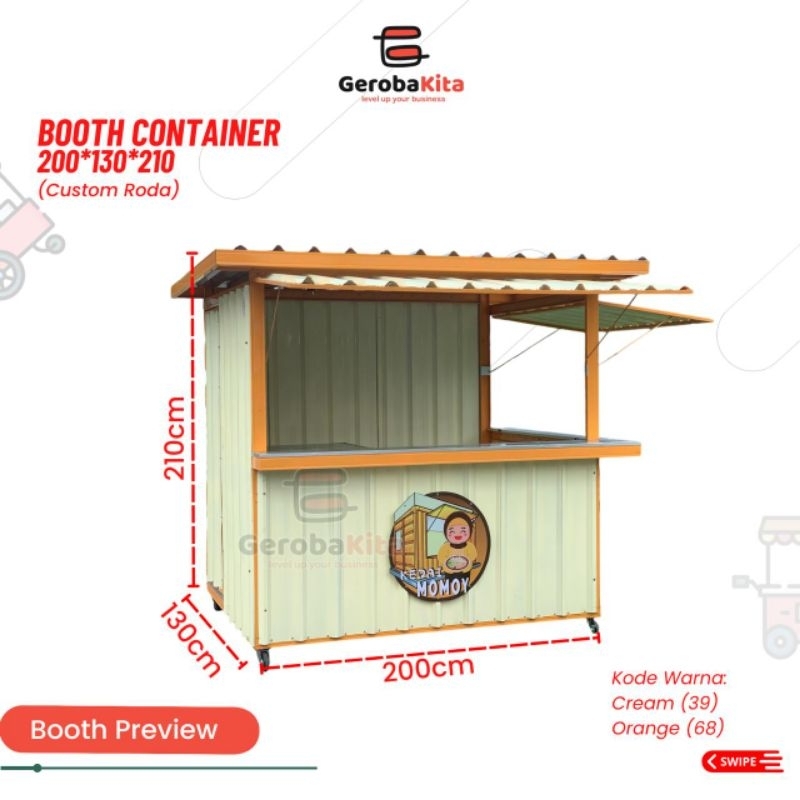 booth kontainer ukuran 200x130x210 lantai roda