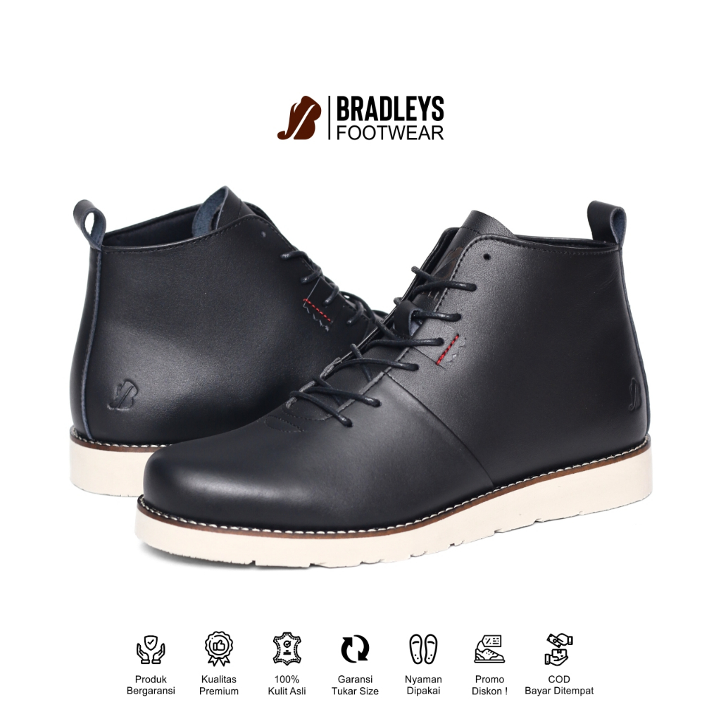 [Custom Size] Bradleys Hobbs Black - Sepatu Kulit Boots Pria Custom Size