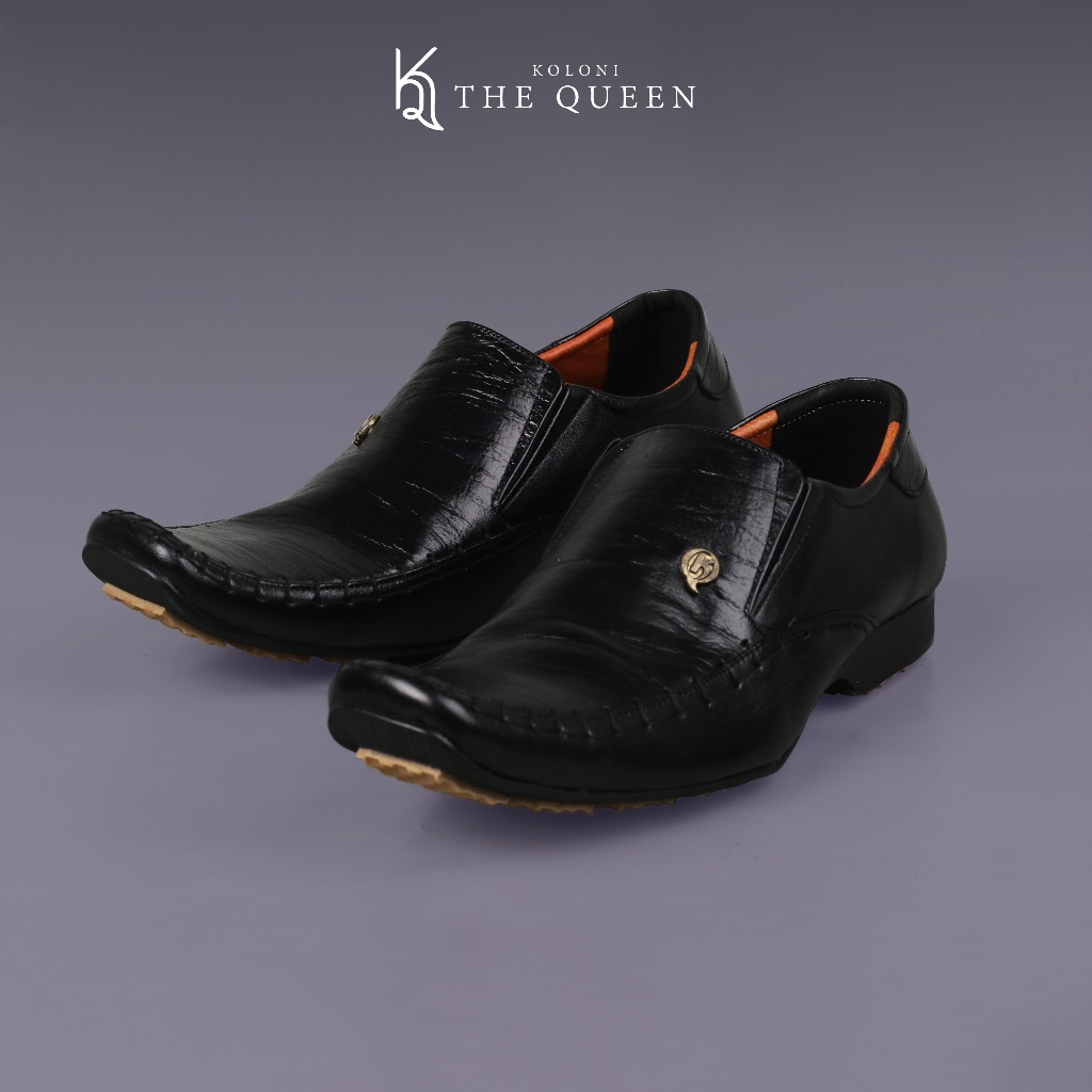KQ Indonesia Sepatu Pantopel Pria K-501 Original Kulit Asli-Black