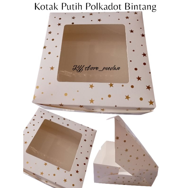 

Kotak Kue/Box kue/Kotak Putih Polkadot Bintang 20x20x8cm