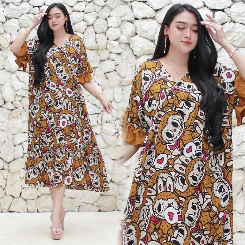 LAURA DRESS JUMBO LD 125 POLOS MOTIF BUNGA ZEBRA  RAYON  PREMIUM BUSUI FIRENDLY / DASTER KIMONO LENG