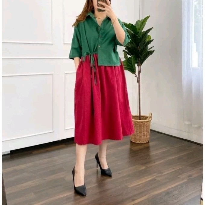 JUAL Dress natal wanita dewasa hijau merah