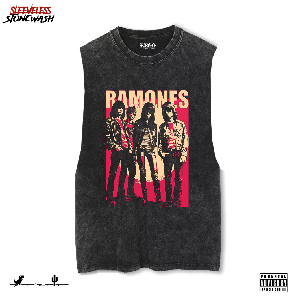 Fiego "RAMONES 1" | Premium slim Singlet T-Shirt | Stone Wash