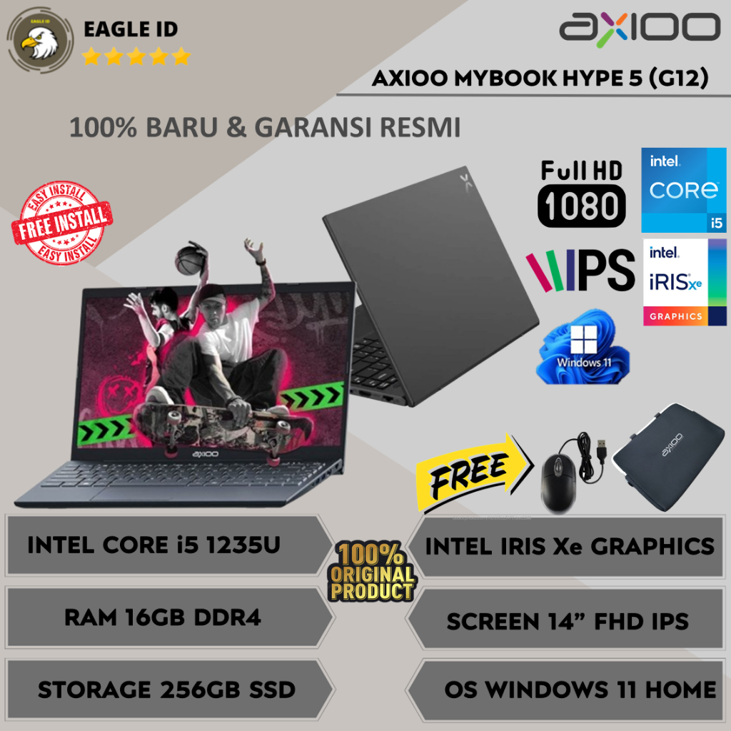 LAPTOP BARU MURAH AXIOO HYPE 5 G12 INTEL CORE I5 1235U RAM 16GB 256GB SSD FHD IPS WINDOWS11 ORIGINAL