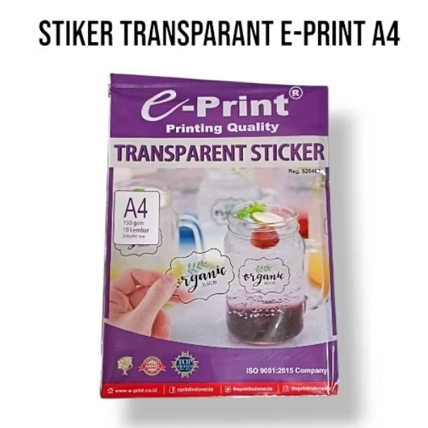 

kertas stiker inkjet / stiker transparant A4 e- print ( 10 lembar)