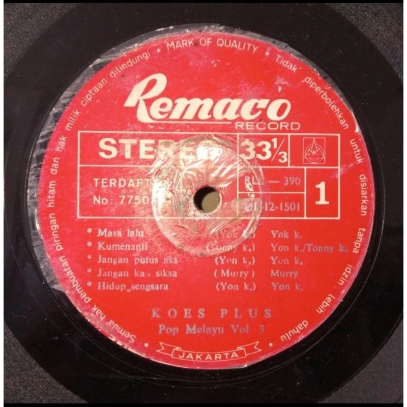 Vinyl Piringan Hitam 12 inch Koes Plus Pop Melayu Vol. 3 - Masa Lalu