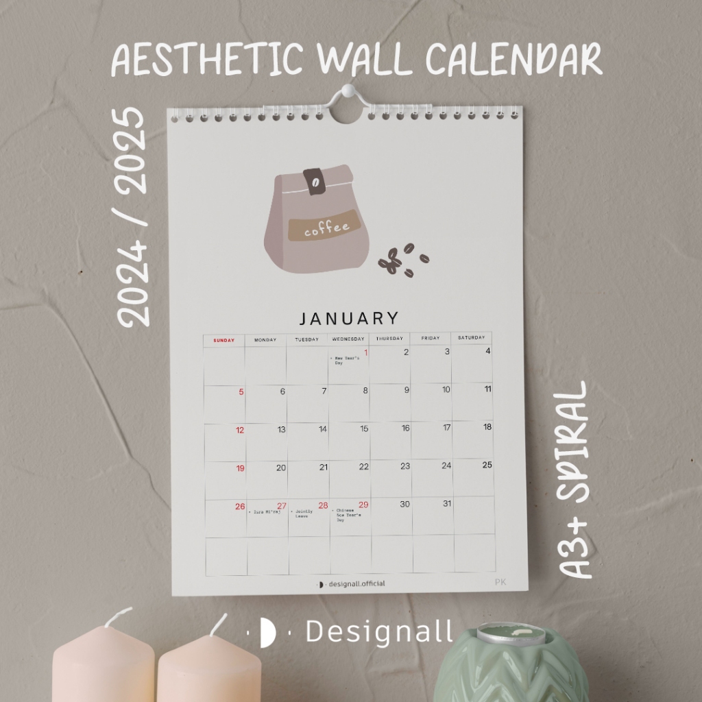 

Designall Kalender Dinding Aesthetic 2024 / 2025 A3+ Spiral PK