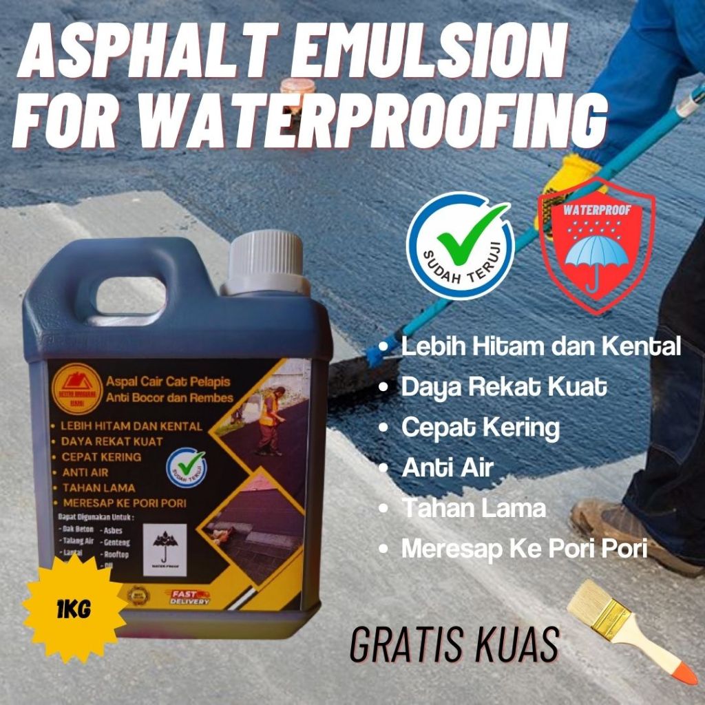 Asphalt Emulsion Premium 1kg Cat Pelapis Dak Talang Air Genteng Asbes Tembok Anti Air Tahan Cuaca Mu