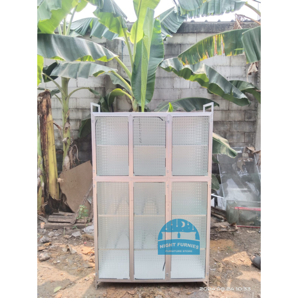Rak Piring Full Kaca / Rak Piring Fullbox 3 Pintu / Rak Piring Alumunium Bawah Keramik / Fullbox
