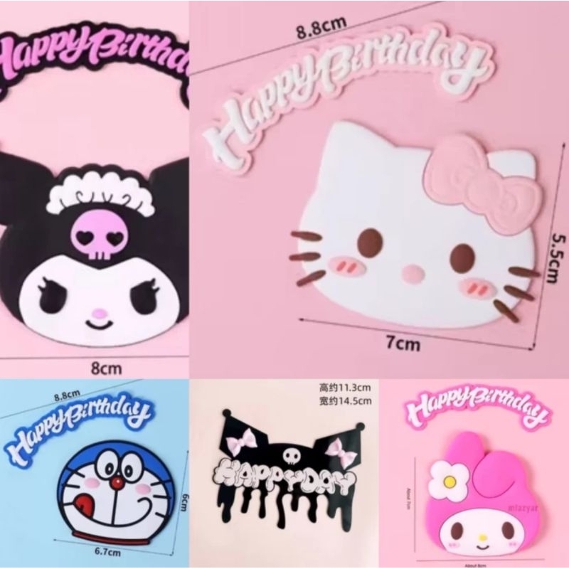 Topper Karet Kuromi Happy Birthday, Topper Happy Birthday Hello Kitty,Topper Kue Lucu Kuromi, Doraem