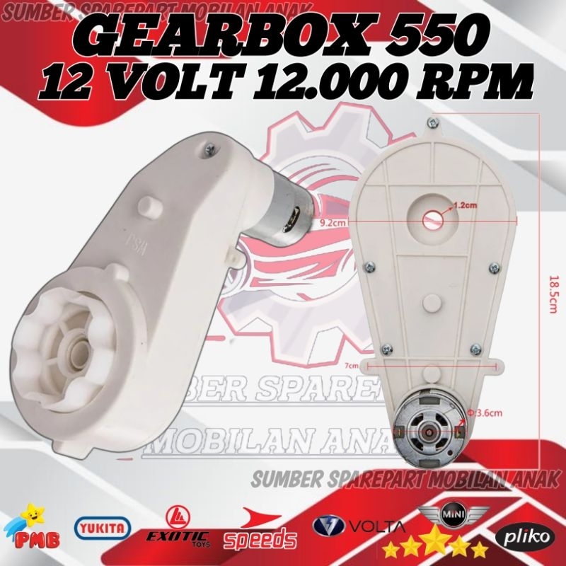 GEARBOX DAN DINAMO TYPE 550 12VOLT 12.000 RPM MOBIL MOBILAN AKI ANAK PLIKO PMB BMW MINI YUKITA CAR K