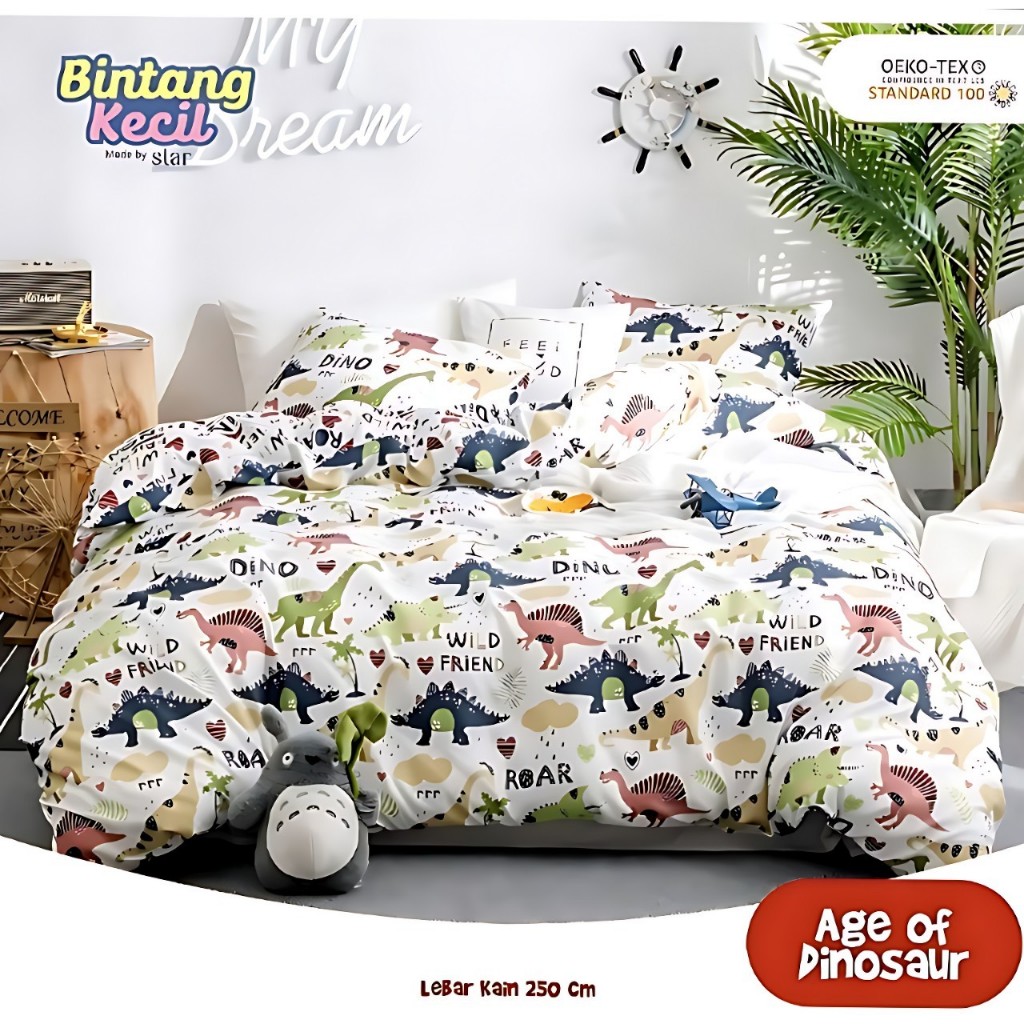 sprei motif anak laki laki bahan sprei katun lokal motif dino