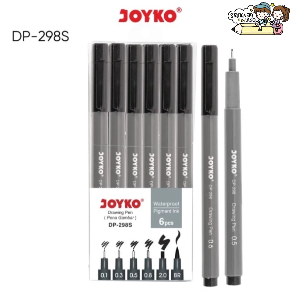 

Grosir Pemesanan 1 SET 6 PCS SPIDOL DRAWING PEN Pena Gambar Set Joyko DP298S DP 298S Waterproof