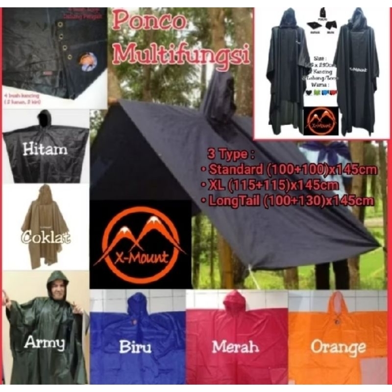 Jas Hujan PONCO 3 in 1 Mantel Gunung Tanpa Lengan MULTIFUNGSI FLYSHEET BIVAK TENDA DARURAT KELELAWAR