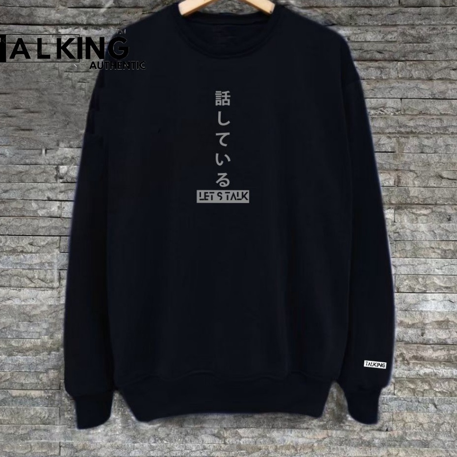 Sweater Pria Distro Japan Crewneck Hitam Sablon Suiter Cowok Jumbo Switer Krunek Oversize Bigsize