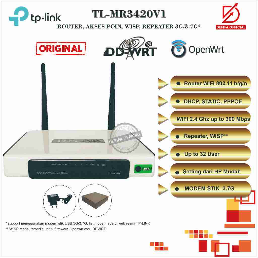 Modem Router Wireless Wifi TP-Link TL-MR3420 OPENWRT DDWRT 3G 4G LTE