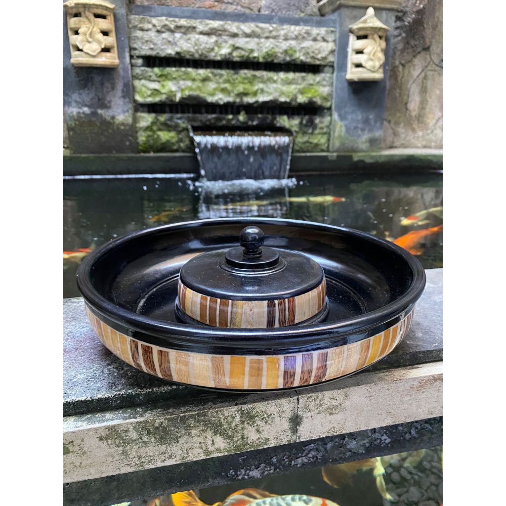 BOKOR KAYU RESIN MOTIF KAYU DIAMETER  30CM