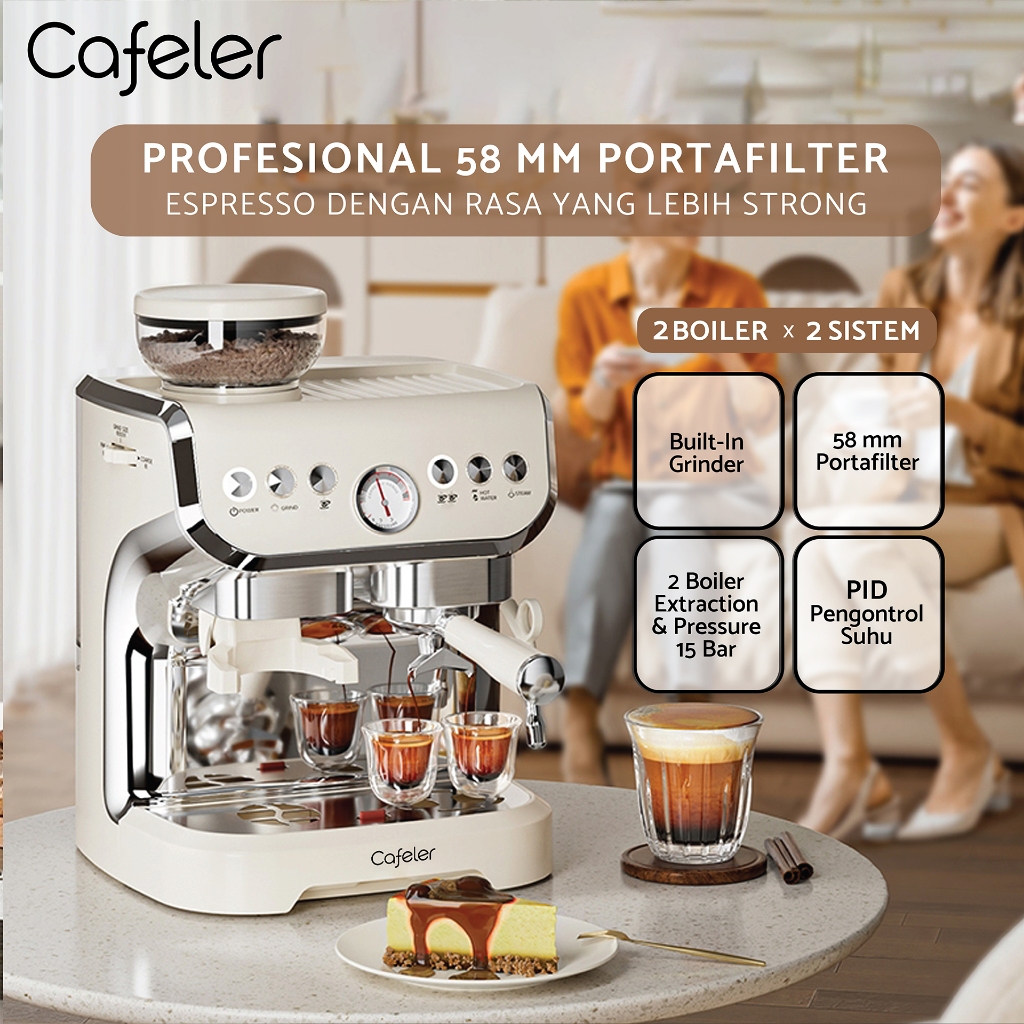 Cafeler Coffee Maker 2 Boiler Sistem Mesin Kopi Espresso Grinder 58MM