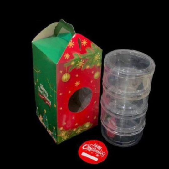 

5 Pcs Gable Box Natal 15x15x28cm Hampers Toples 500gr Isi 4 Kemasan Kue Kering Xmas