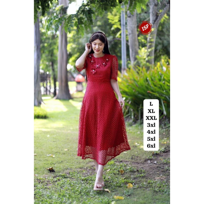 DNY DRESS brokat Bangkok lengan pendek / baju pesta gaun gereja