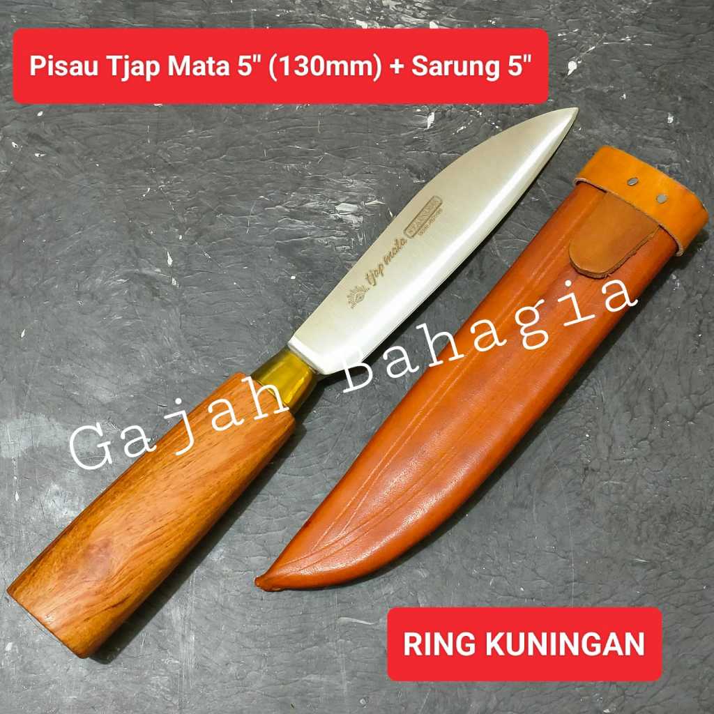 Pisau Cap Tjap mata + Sarung 5" 130mm Ring Kuningan piso dapur