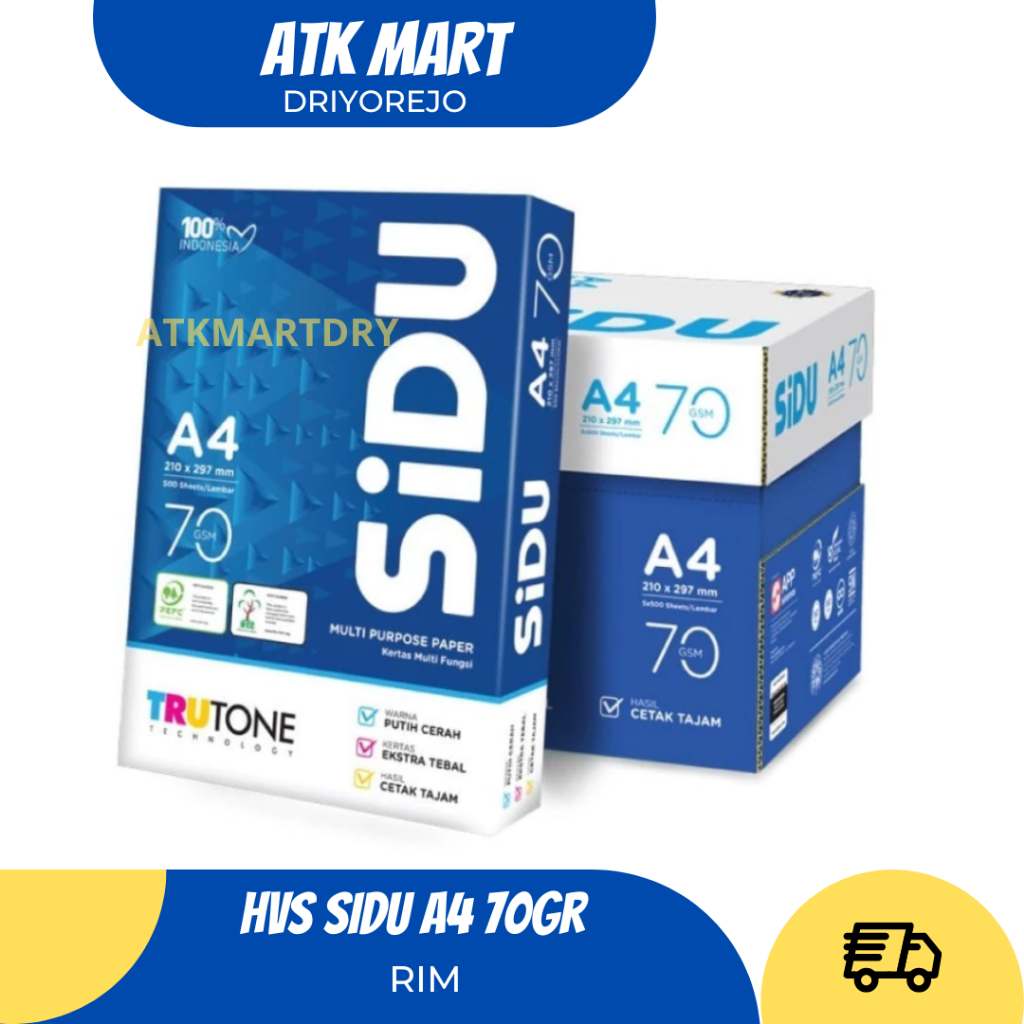 

(1 RIM) HVS SIDU A4 TEBAL 70 GSM ISI 500 LEMBAR KERTAS PRINT FOTOCOPY DOKUMEN