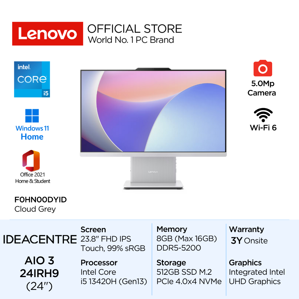 Lenovo PC IdeaCentre AIO 3i 24IRH9 Intel Core i5 13420H Win11 8GB 512GB SSD 23.8" FHD IPS 99% sRGB T