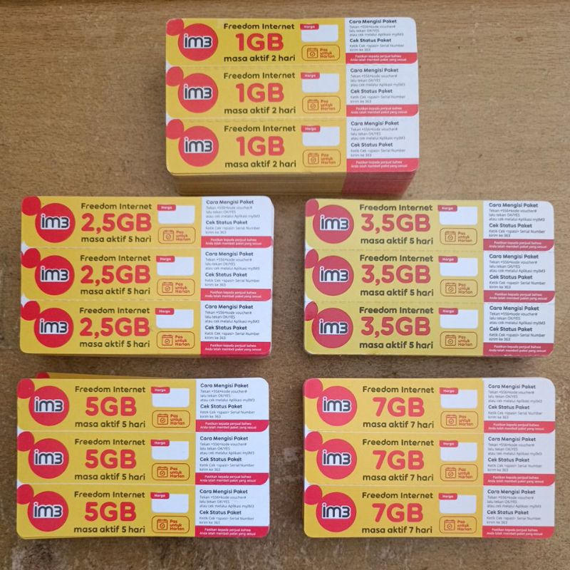 Voucher Indosat im3 2.5GB 5GB 7GB 15GB 3GB