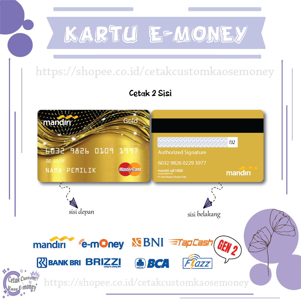 KARTU E MONEY E TOLL CARD MANDIRI MASTERCARD GOLD BLACK CARD MANDIRI EMONEY BNI BRI BCA - 2 SISI