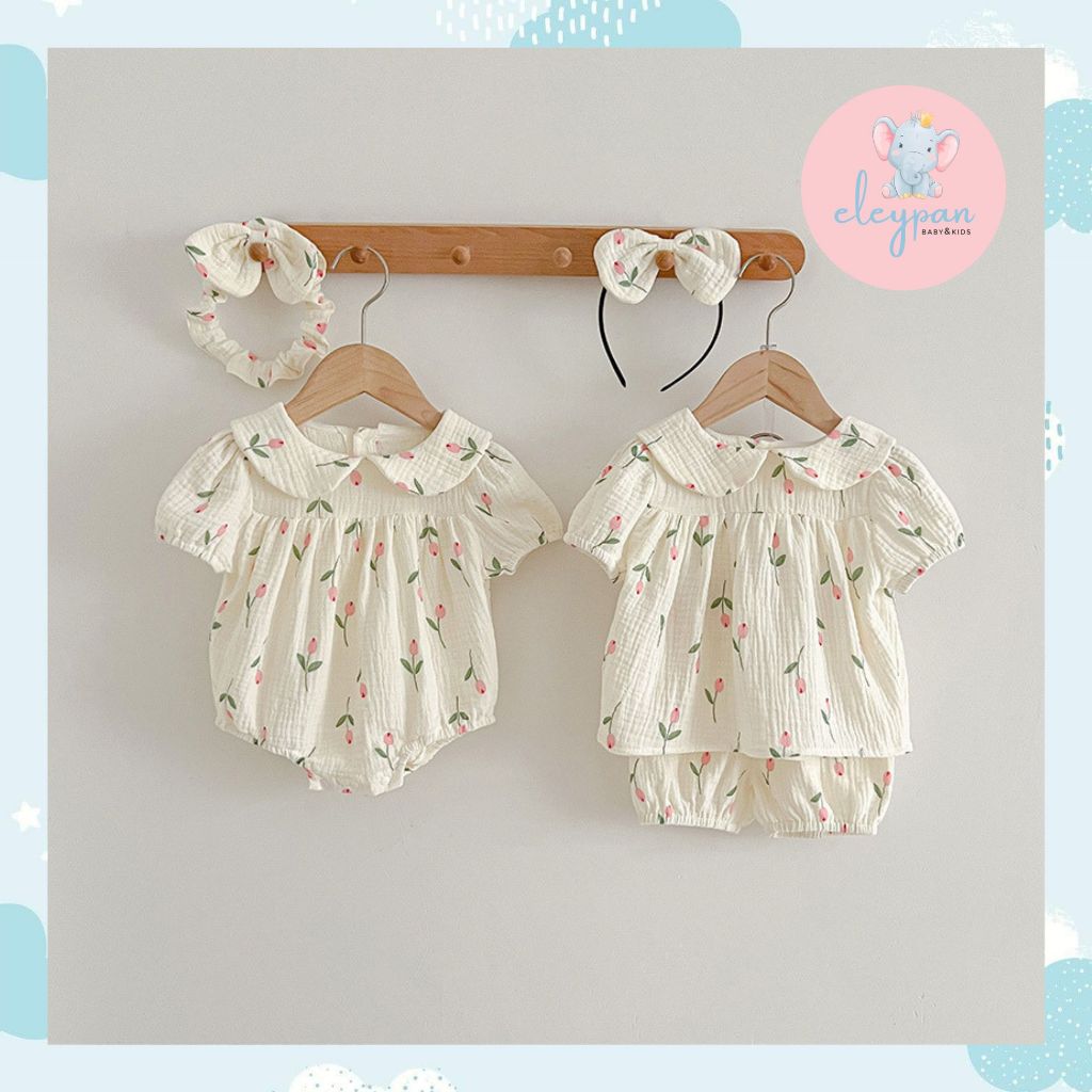 Setelan Romper Anak Free Bando 1-4 Tahun One Set Baju Kembaran Kakak Adik Jumper Bayi Perempuan Bonu