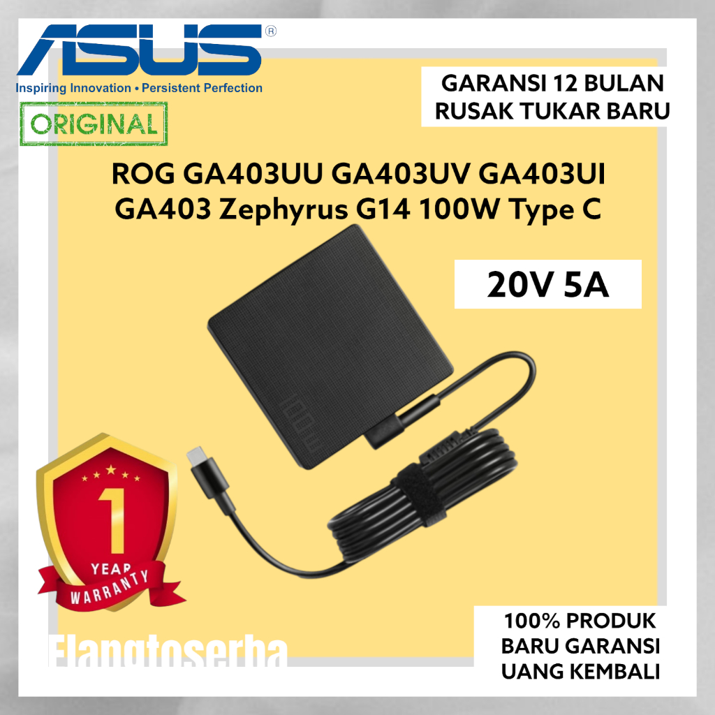 Original Adaptor Charger Laptop Asus ROG GA403UU GA403UV GA403UI GA403 Zephyrus G14 100W 100Watt Typ