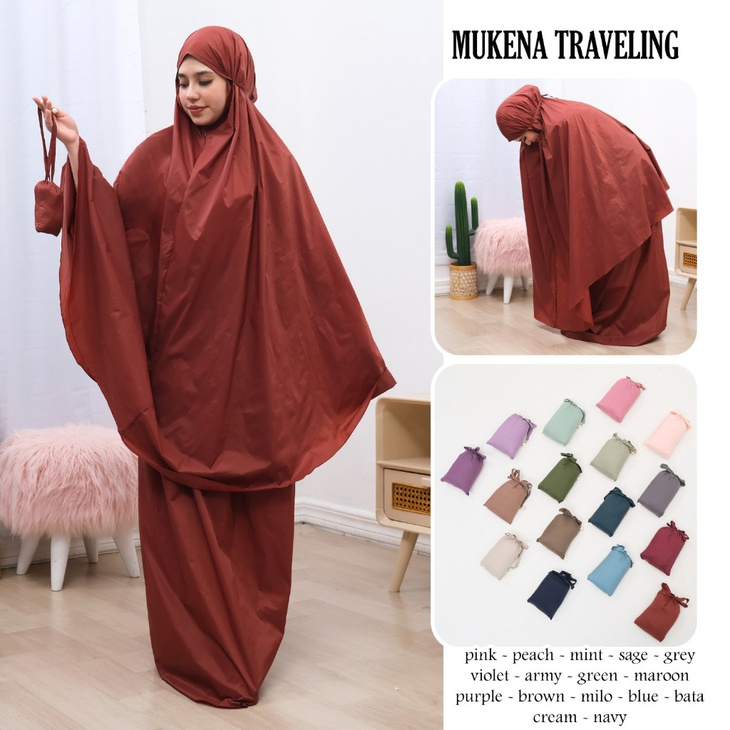 Mukena Travelling Mini Pouch SERUT POLOS + Sajadah Sujud Muka (4 in 1)