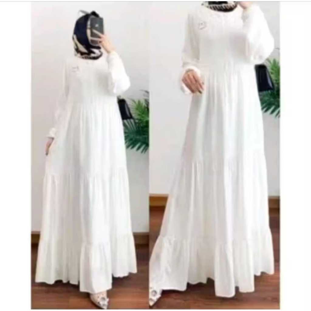 GAMIS PUTIH DEWASA BAHAN CRINGEL PREMIUM .DRESS KEKINIAN ELEGAN AESTETIK COD