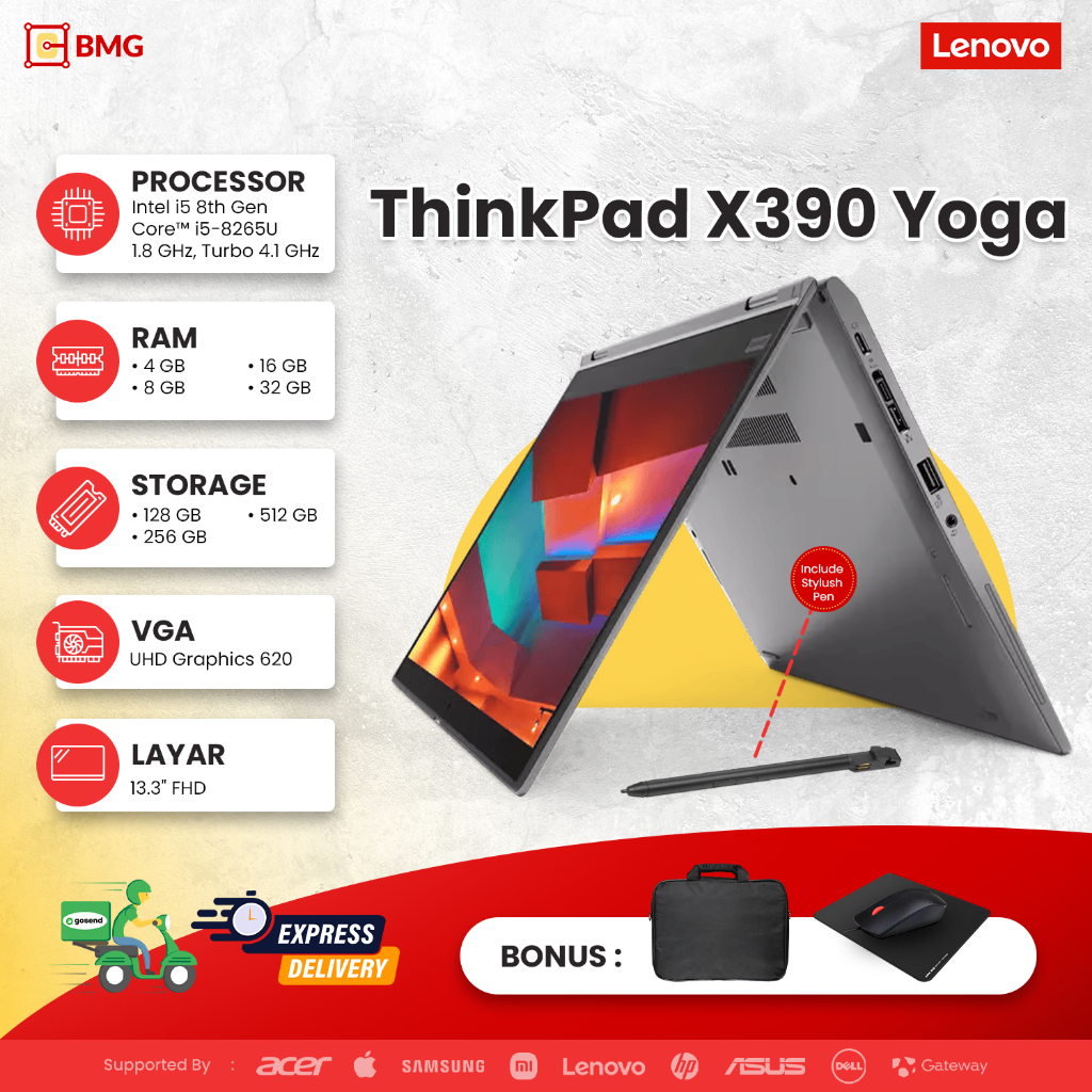 Sewa Laptop Lenovo Thinkpad X390 Yoga - Laptop 2 in 1 Intel Core i5 8265U