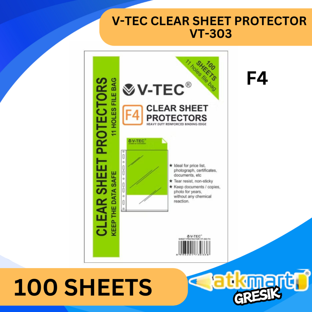 

V TEC CLEAR SHEET PROTECTOR VT-303 F4 FOLIO 100 LEMBAR