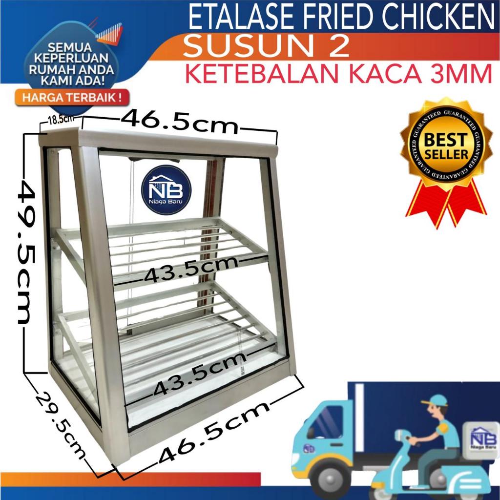 Etalase Kaca Miring Penghangat Makanan Ukuran 50x30x46 cm dengan Lampu Halogen