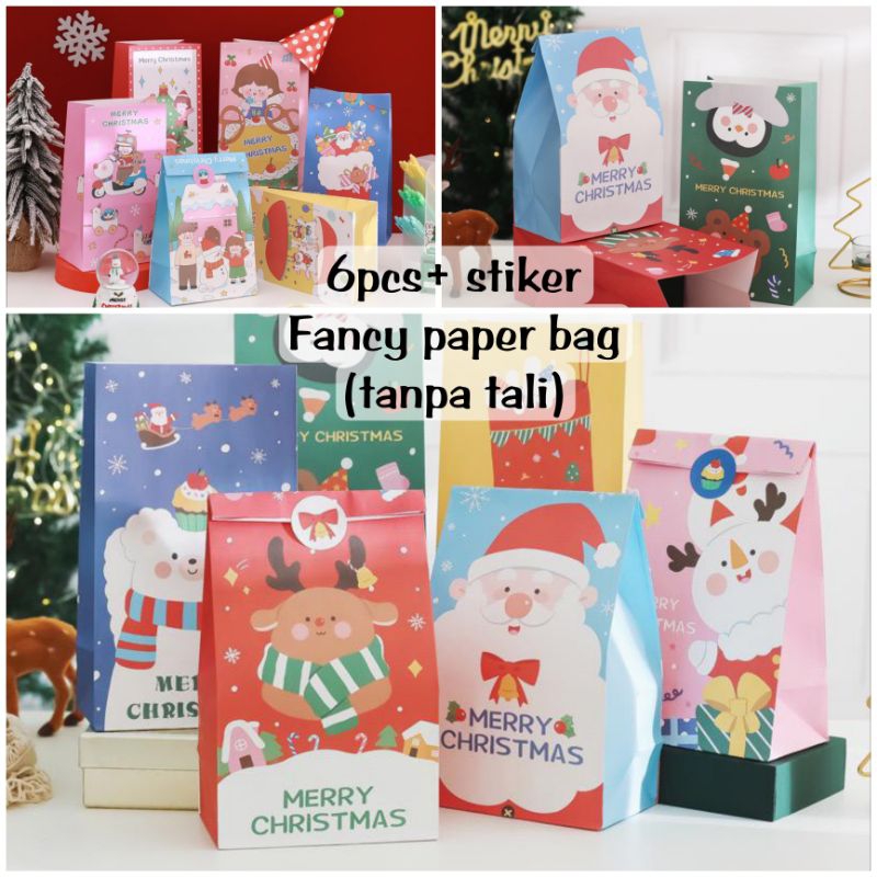 

6PCS PAPER BAG FANCY NATAL+STICKER TAS KADO HAMPERS MERRY CHRISTMAS PB-N04