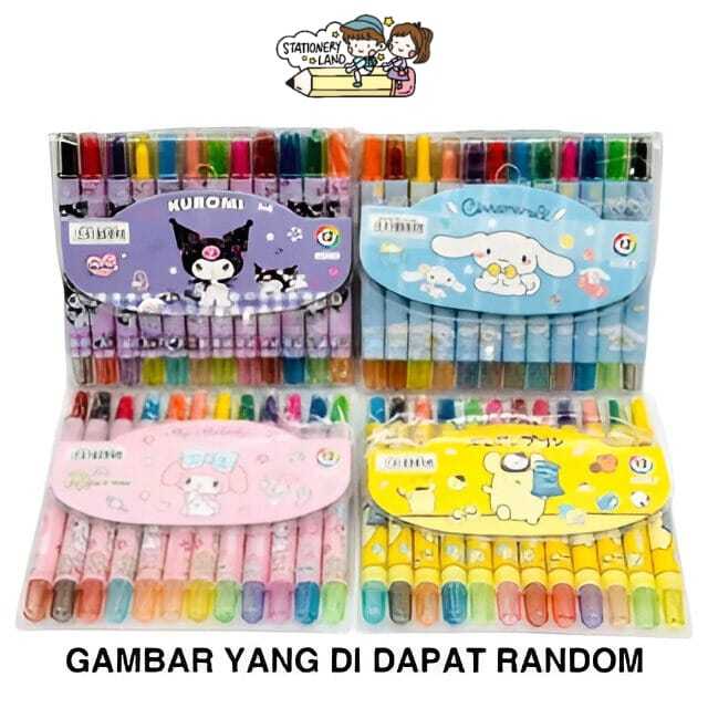 

( StaLand / DAPAT 1 SET ) CRAYON KRAYON MOTIF SANRIO PUTAR 12 WARNA PENDEK SANRIO Kuromi Pompompurin Cinnamoroll My Melody Bagus