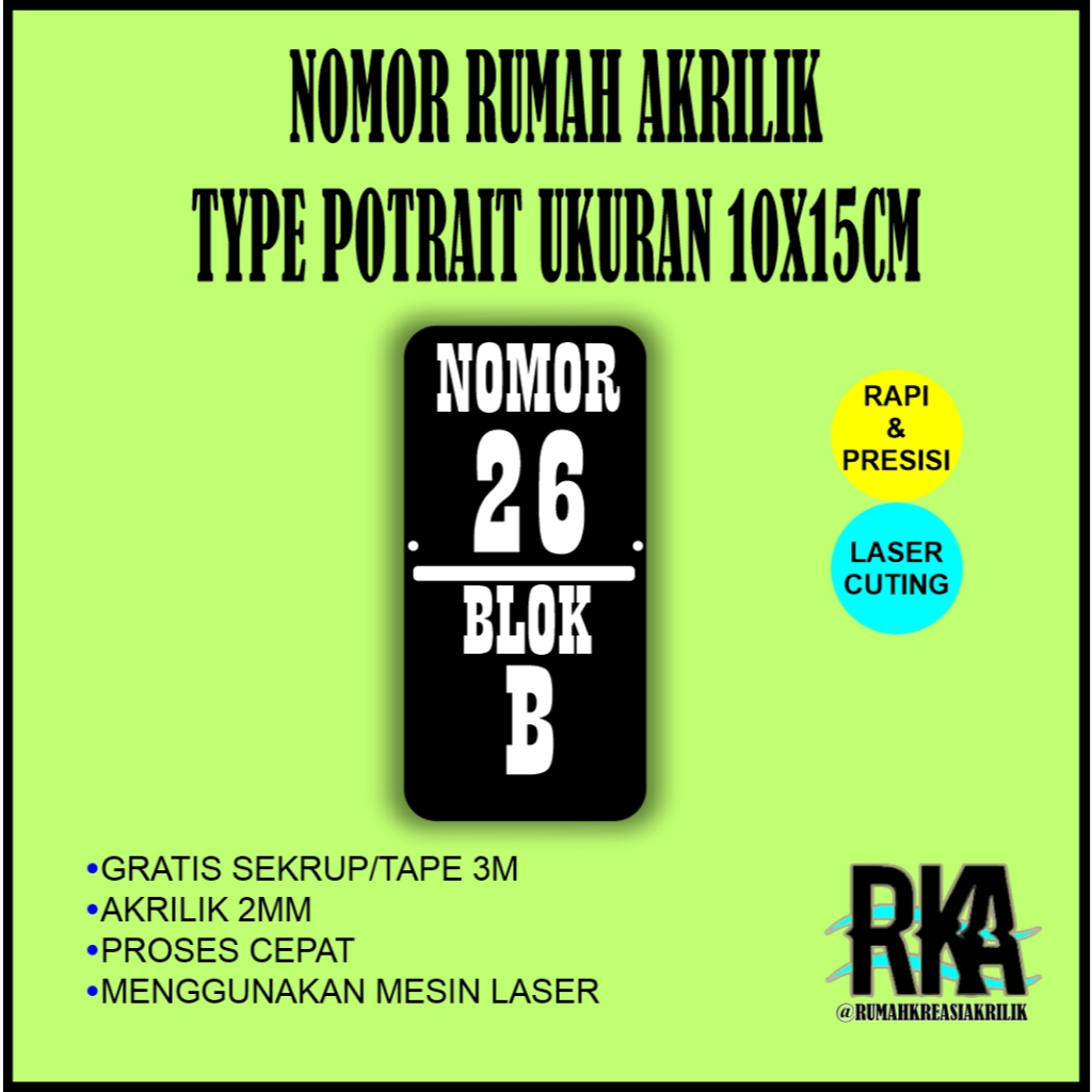 

NOMOR RUMAH AKRILIK WATERPROOF TYPE POTRAIT 10X15CM PENANDA ALAMAT RUMAH ACRYLIC