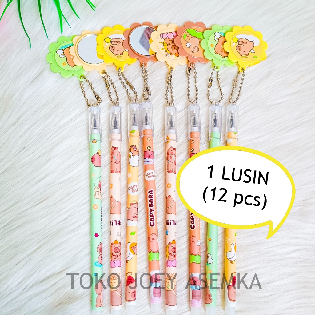 

(12 Pcs) PULPEN GANTUNGAN CERMIN Capybara Kapibara Pen Pena Bolpen Cappybara Alat Tulis JunDW
