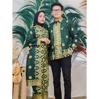 Tino Songket - Baju Batik Couple Palembang Motif Cantik Manis Hijau I Batik Anak / Baju Anak / Promo