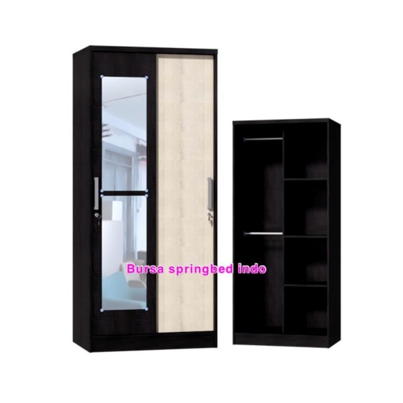 lemari pakaian 2 pintu sliding geser minimalis / lemari baju 2 pintu sliding kaca panjang