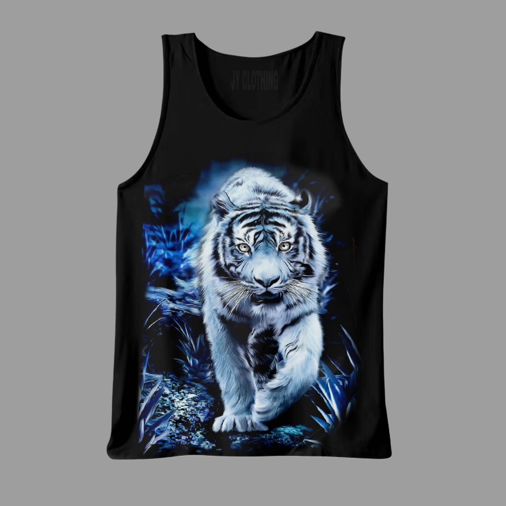 Singlet Pria Hitam Santai Motif Macan Es