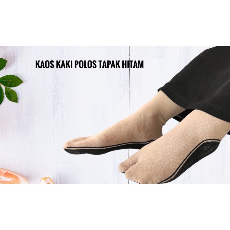 KODE K97T 12 Pasang Kaos kaki muslimah jempol polos tapak hitam  kaos kaki wanita jempol polos tapak