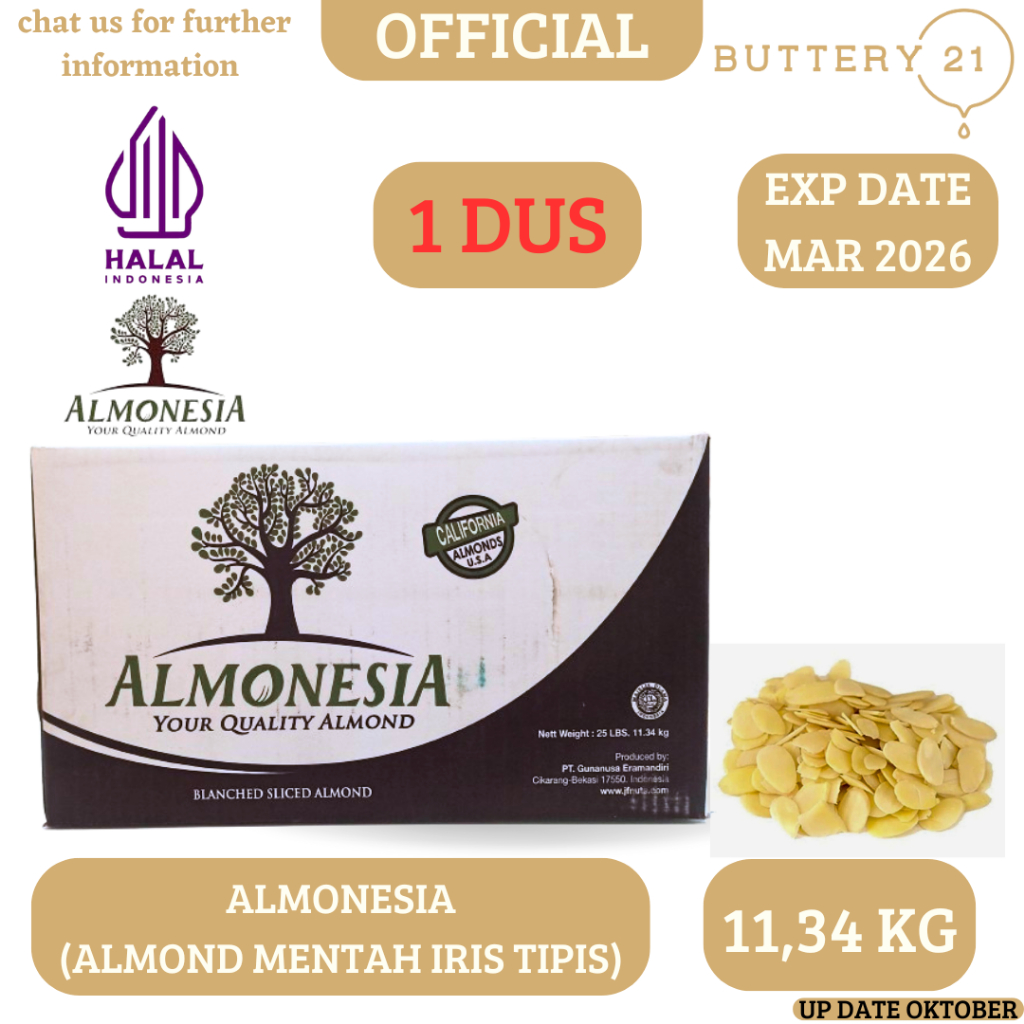 

ALMONESIA KACANG ALMOND SLICE 11,34 KG/ALMOND IRIS TIPIS MENTAH TANPA KULIT