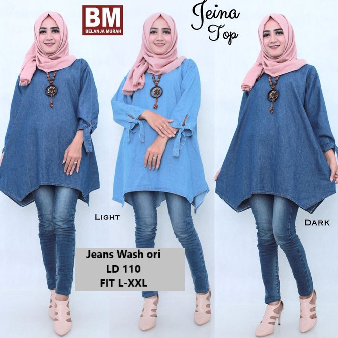 KODE R24S JEINA BAJU WANITA ATASAN TUNIK JEANS IBU HAMIL KANTORAN KONDANGAN FORMAL INFORMAL LEBARAN
