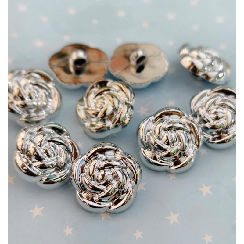 144 Pcs Kancing Jamur Bunga Silver /KC Kembang Hias silver