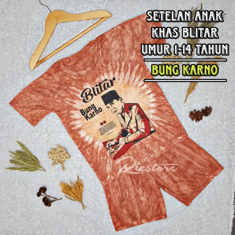 Baju Kaos Setelan Anak Laki laki Perempuan Khas Blitar Abstrak Pelangi Motif Soekarno Usia 1-14 Tahu