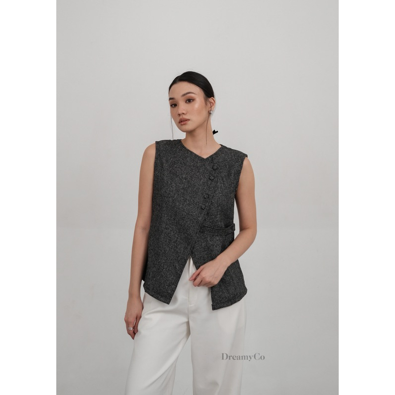 Na-Eun Vest Top | Vest Tweed Wanita | Atasan Top Wanita Kancing | Rompi Wanita | Tanktop Vest Wanita